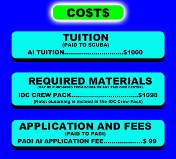 PADI Assistant Instructor course costs st croix SCUBA