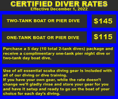 Scuba dive rates for certified divers St Croix SCUBA