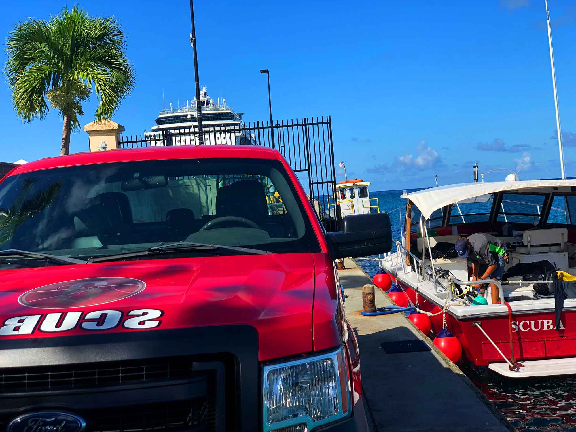 The closest dive shop and dive boat to the cruise ship